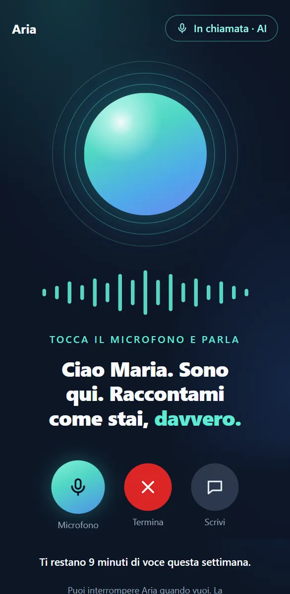 Aria a voce: la sfera, l'onda della voce e il saluto «Ciao Maria. Sono qui. Raccontami come stai, davvero.»